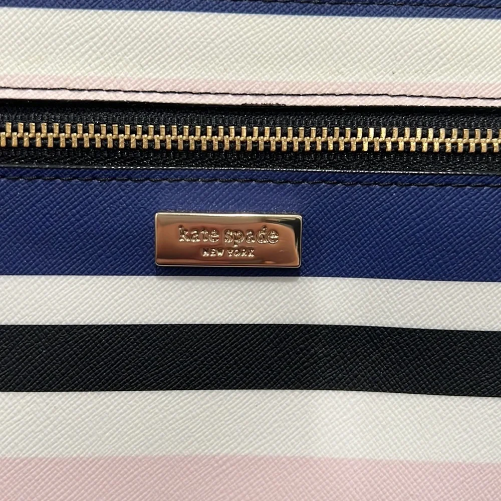 Kate Spade Blue, White, Pink, and Black Striped Wristlet